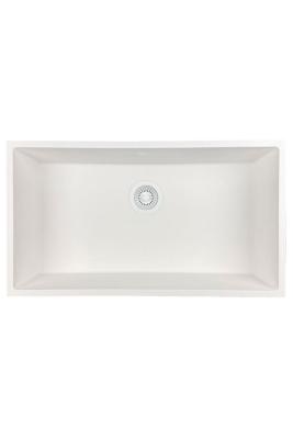 GraniteMy Universele granieten grote witte gootsteen 74x40 cm wit opbouw onderbouw en vlakbouw met witte plug 1208967160