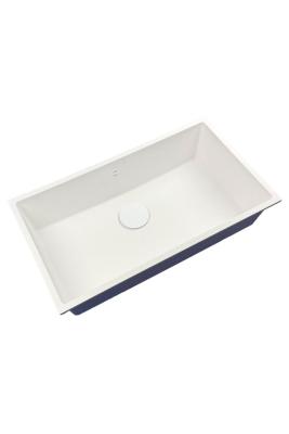 GraniteMy Universele granieten grote witte gootsteen 74x40 cm wit opbouw onderbouw en vlakbouw met witte plug 1208967160