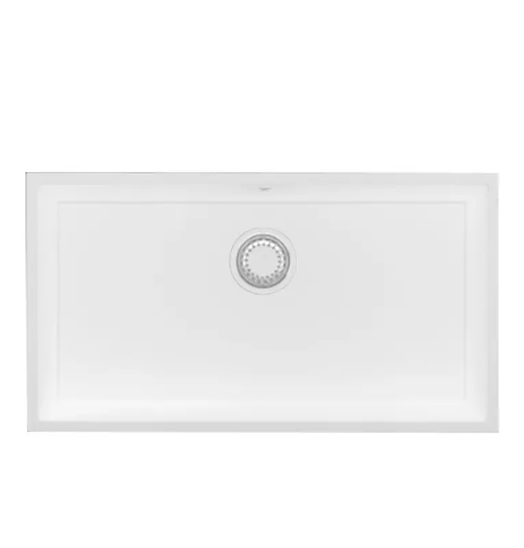 GraniteMy Universele granieten grote witte gootsteen 74x40 cm wit opbouw onderbouw en vlakbouw met witte plug 1208967160