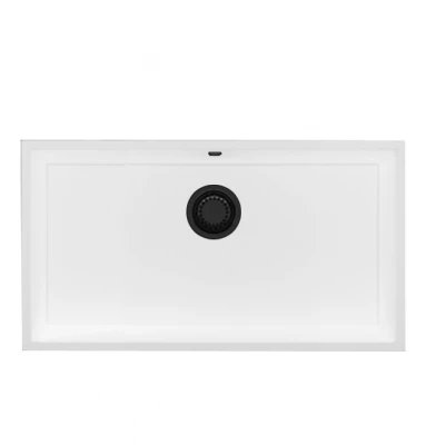 GraniteMy Universal chiuvetă mare din granit alb 74x40 cm alb montare pe blat, sub blat și la nivel cu blatul cu dop negru 1208967161.