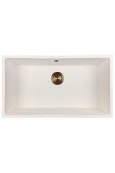 GraniteMy Chiuvetă mare albă din granit universală 74x40 cm albă montare superioară, inferioară și la nivel cu dop de cupru 1208967162