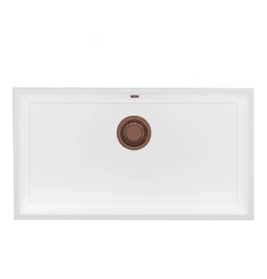 GraniteMy Chiuvetă mare albă din granit universală 74x40 cm albă montare superioară, inferioară și la nivel cu dop de cupru 1208967162