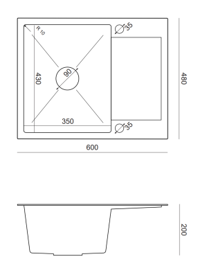 Quadri Dixton 80 Chiuvetă din oțel inoxidabil 600x480 mm cu picurător reversibil 1208967196