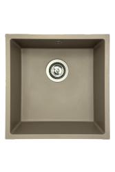 GraniteMy Universele granieten taupe gootsteen 40x40 cm voor opbouw, onderbouw en vlakbouw met roestvrijstalen plug 1208967211