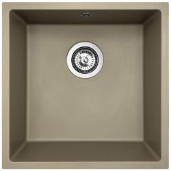 GraniteMy Universele granieten taupe gootsteen 40x40 cm voor opbouw, onderbouw en vlakbouw met roestvrijstalen plug 1208967211