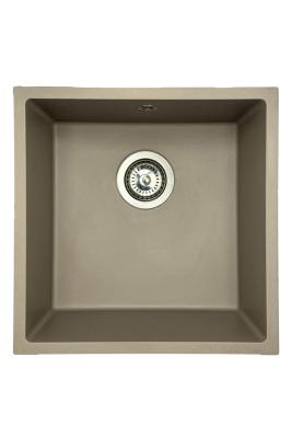 GraniteMy Universele granieten taupe gootsteen 40x40 cm voor opbouw, onderbouw en vlakbouw met roestvrijstalen plug 1208967211