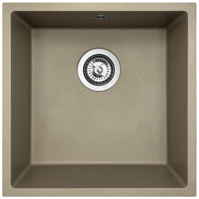 GraniteMy Universele granieten taupe gootsteen 40x40 cm voor opbouw, onderbouw en vlakbouw met roestvrijstalen plug 1208967211