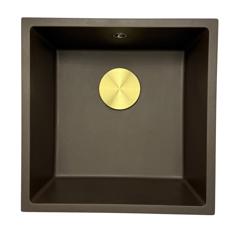 GraniteMy Universele granieten café spoelbak 40x40 cm voor opbouw, onderbouw en vlakbouw met roestvrijstalen plug 1208967212