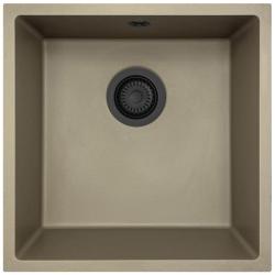 GraniteMy Universele granieten taupe spoelbak 40x40 cm opbouw, onderbouw en vlakbouw met zwarte plug 1208967213