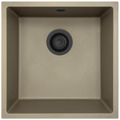 GraniteMy Universele granieten taupe spoelbak 40x40 cm opbouw, onderbouw en vlakbouw met zwarte plug 1208967213