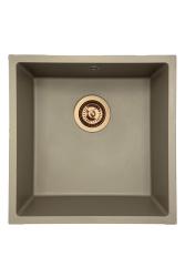 GraniteMy Universele granieten taupe gootsteen 40x40 cm voor opbouw, onderbouw en vlakbouw met koperen plug 1208967214