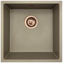 GraniteMy Universele granieten taupe gootsteen 40x40 cm voor opbouw, onderbouw en vlakbouw met koperen plug 1208967214