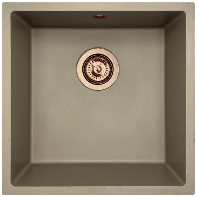 GraniteMy Universele granieten taupe gootsteen 40x40 cm voor opbouw, onderbouw en vlakbouw met koperen plug 1208967214
