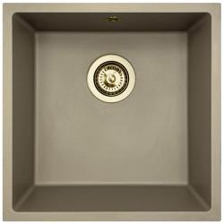 GraniteMy Universele granieten taupe spoelbak 40x40 cm, geschikt voor opbouw, onderbouw en vlakbouw, met gouden plug 1208967215