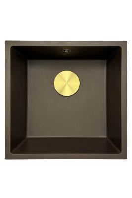GraniteMy Universele granieten café spoelbak 40x40 cm opbouw, onderbouw en vlakbouw met afvoerplug 1208967218
