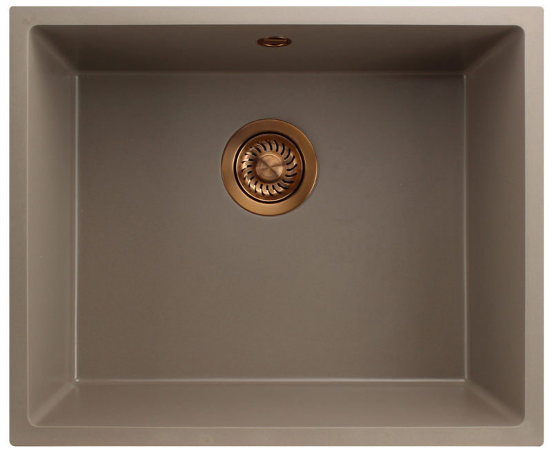 GraniteMy Universele granieten taupe gootsteen 50x40 cm voor opbouw, onderbouw en vlakbouw met koperen plug 1208967225