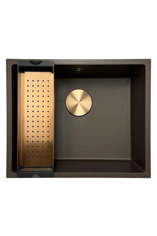 GraniteMy Universele granieten café spoelbak 50x40 cm opbouw, onderbouw en vlakbouw met koperen plug 1208967229