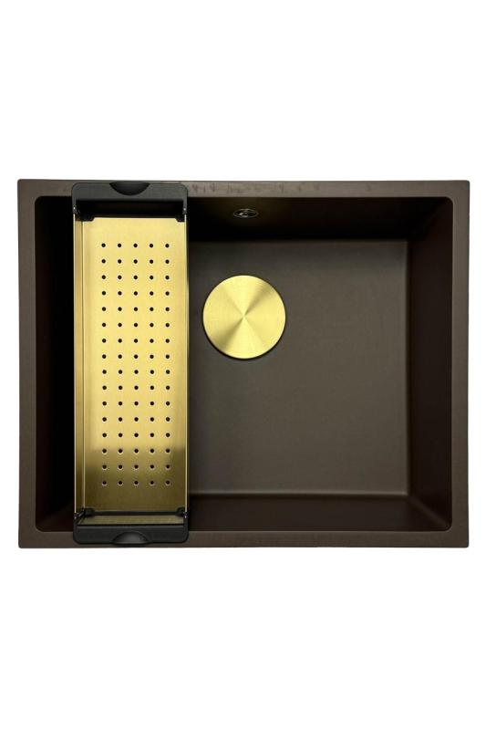 GraniteMy Universele granieten café spoelbak 50x40 cm opbouw, onderbouw en vlakbouw met afvoerplug 1208967230
