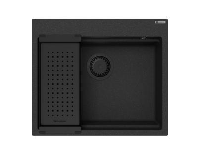 GraniteMy chiuvetă de granit pentru bucătărie 56x48 cm neagră montare pe blat cu dop negru inclusiv accesorii 1208967233
