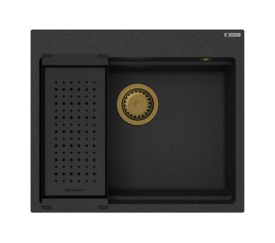 GraniteMy chiuvetă din granit pentru bucătărie 56x48 cm neagră montare pe blat cu dop auriu, inclusiv accesorii 1208967235