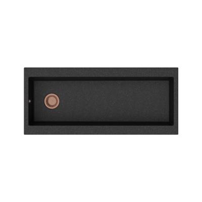 GraniteMy Trog granit foarte mare chiuvetă neagră 116x50 cm negru deasupra cu banc de robinet și dop de cupru 1208967238