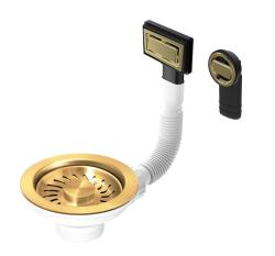 Set de dopuri pentru chiuveta Granitemy PVD în aur periat, set de scurgere pentru chiuveta incl. supraturnare rotundă și dreptunghiulară 1208967251