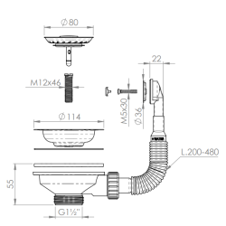 Set de dopuri pentru chiuvetă Granitemy, PVD periat metal armat, set de scurgere pentru chiuvetă inclusiv preaplin rotund 1208967253