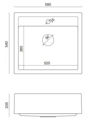 Quadri Farmhouse chiuvetă de fermă rustică, montaj pe blat sau în blat, granit mat alb cu dop de cupru 595x540mm 1208967265