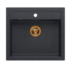 Quadri Farmhouse chiuvetă rustică de suprafață sau încorporată din granit antracit cu dop de cupru 595x540mm 1208967266