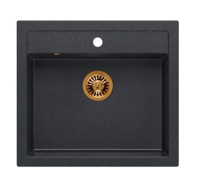 Quadri Farmhouse chiuvetă rustică de suprafață sau încorporată din granit antracit cu dop de cupru 595x540mm 1208967266