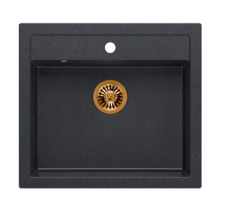Quadri Farmhouse chiuvetă rustică de suprafață sau încorporată din granit antracit cu dop de cupru 595x540mm 1208967266