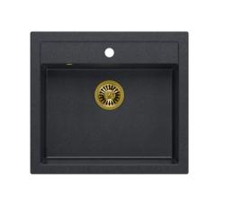 Quadri Farmhouse chiuvetă rustică de granit încastrabilă sau de suprafață antracit cu dop auriu 595x540mm 1208967267