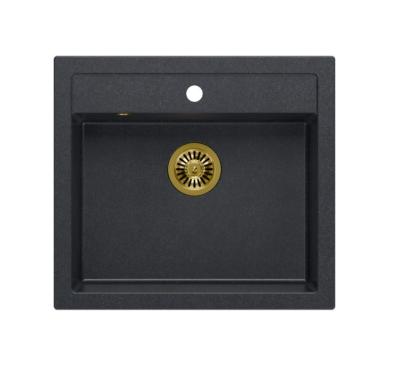Quadri Farmhouse chiuvetă rustică de granit încastrabilă sau de suprafață antracit cu dop auriu 595x540mm 1208967267