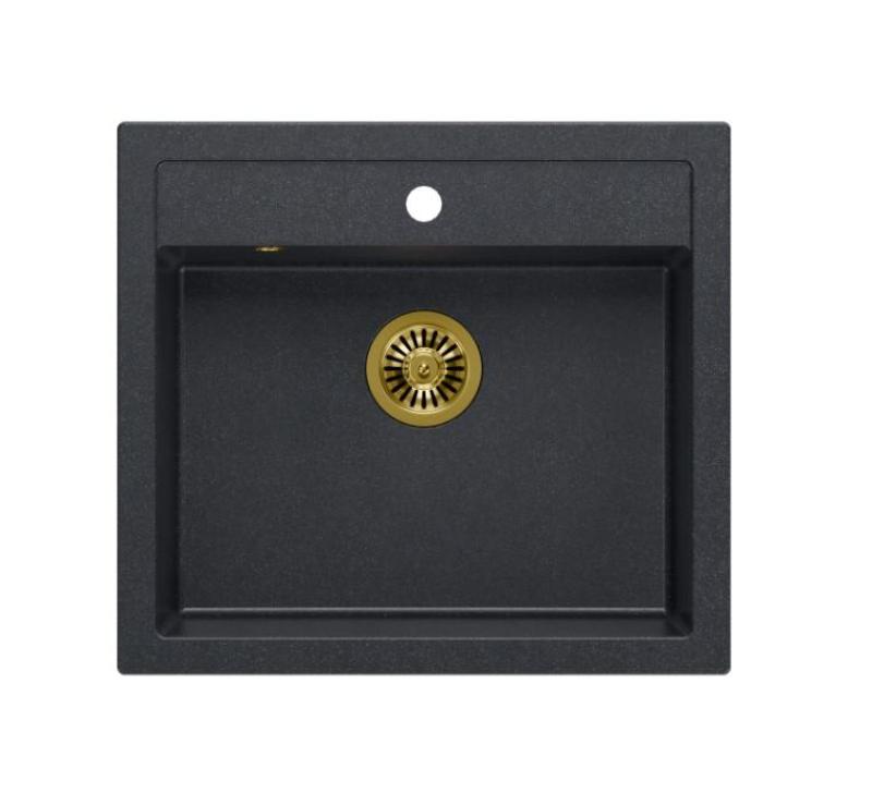 Quadri Farmhouse chiuvetă rustică de granit încastrabilă sau de suprafață antracit cu dop auriu 595x540mm 1208967267