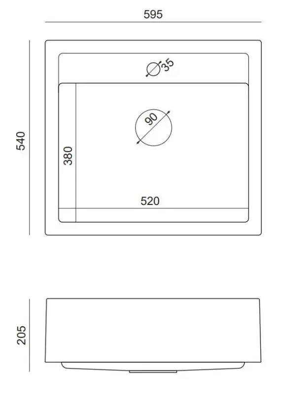 Quadri Farmhouse chiuvetă rustică de granit încastrabilă sau de suprafață antracit cu dop auriu 595x540mm 1208967267