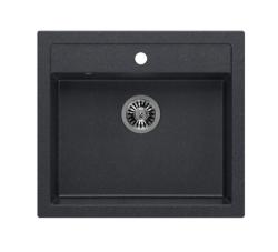 Quadri Farmhouse rustică, chiuvetă din granit pentru montare pe blat sau încastrată, antracit cu dop din inox, 595x540mm, 1208967269
