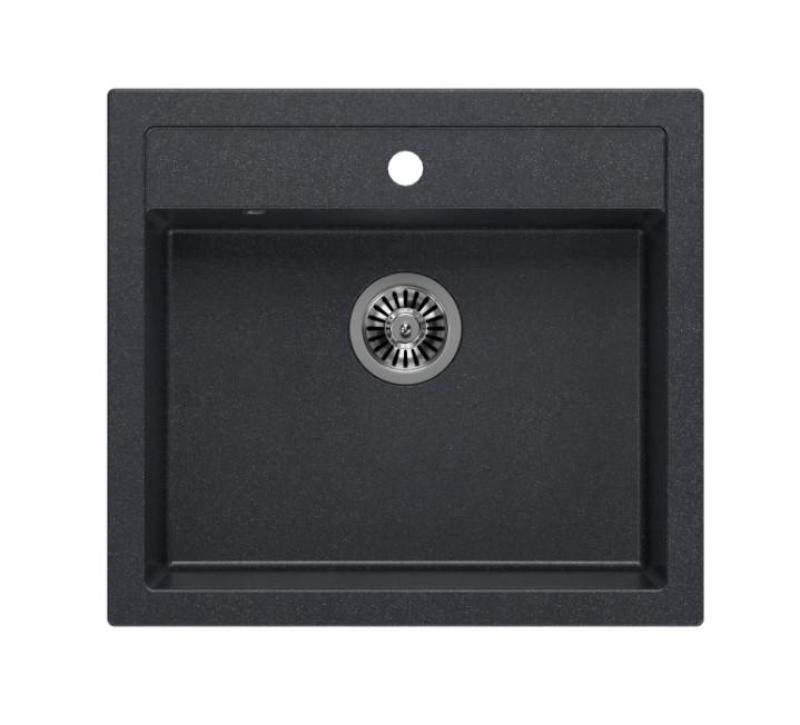 Quadri Farmhouse rustică, chiuvetă din granit pentru montare pe blat sau încastrată, antracit cu dop din inox, 595x540mm, 1208967269