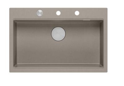 Quadri Hard Rock taupe granit chiuvetă mare de suprafață 76x50cm inclusiv dop din oțel inoxidabil și accesorii 1208967270