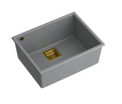 Quadri Quadrangle chiuvetă de bucătărie din granit gri cu scurgere aurie 55x42 cm 1208967275