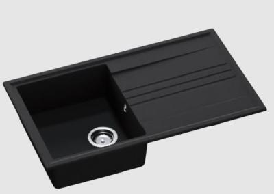 GraniteMy Vesi chiuvetă de granit montată pe negru 86x50cm cu scurgere reversibilă cu dop din oțel inoxidabil 1208967279