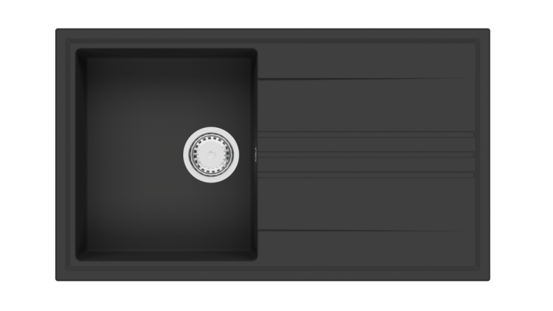 GraniteMy Vesi chiuvetă de granit montată pe negru 86x50cm cu scurgere reversibilă cu dop din oțel inoxidabil 1208967279