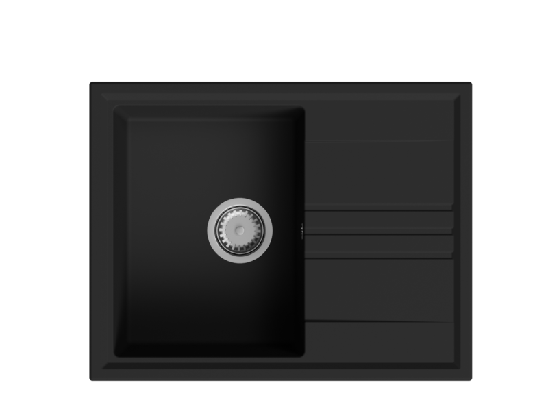 GraniteMy Vesi chiuvetă de suprafață din granit negru 64x50cm cu scurgere reversibilă cu dop din oțel inoxidabil 1208967280