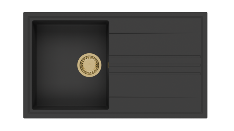 GraniteMy Vesi chiuveta de granit negru de suprafață 86x50cm cu scurgere reversibilă și dop auriu 1208967289
