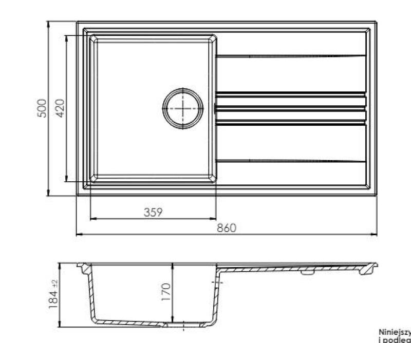GraniteMy Vesi lavoar de suprafață din granit negru 86x50cm cu scurgere reversibilă cu dop de cupru 1208967290