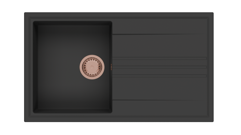 GraniteMy Vesi lavoar de suprafață din granit negru 86x50cm cu scurgere reversibilă cu dop de cupru 1208967290