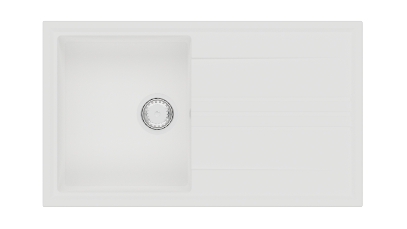 GraniteMy Vesi chiuvetă de montare din granit alb 86x50cm cu scurgere reversibilă cu dop din oțel inoxidabil 1208967291