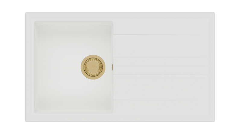 GraniteMy Vesi chiuvetă de montaj din granit alb 86x50cm cu scurgere reversibilă cu dop de aur 1208967293