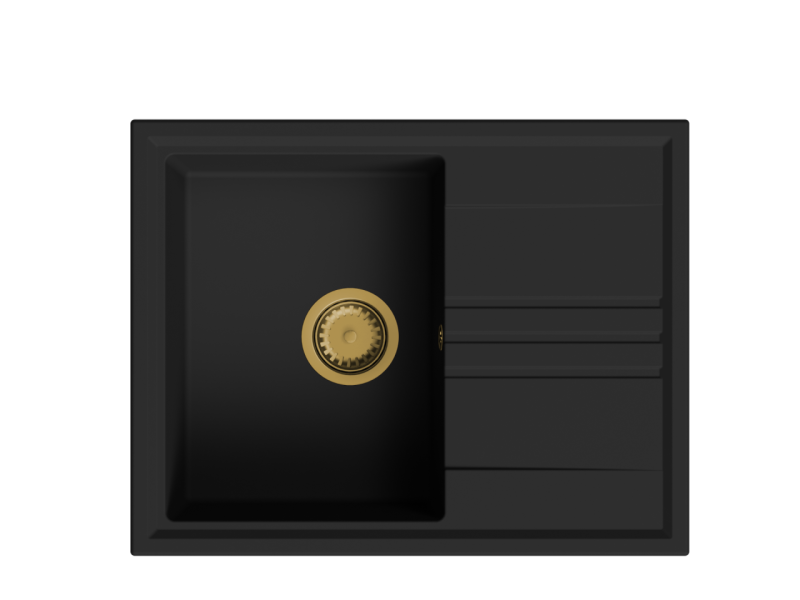 GraniteMy Vesi lavoar de blat din granit negru 64x50cm cu scurgere reversibilă și dop auriu 1208967296