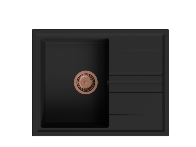GraniteMy Vesi construcție de granit pentru chiuvetă neagră 64x50cm cu scurgere reversibilă cu dop de cupru 1208967297