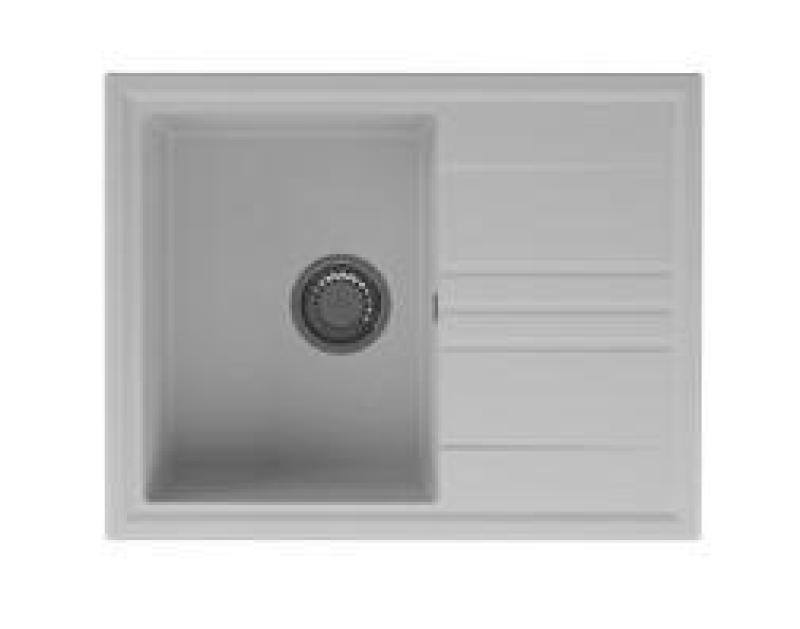 GraniteMy Vesi chiuvetă de granit albă de 64x50cm cu scurgător reversibil și dop din inox 1208967298